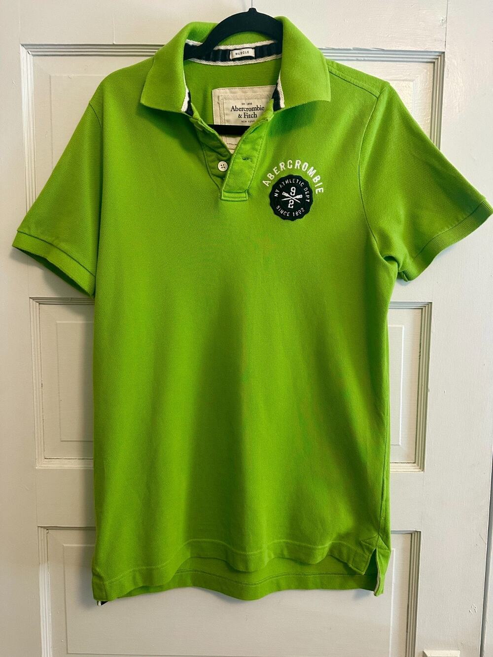 Abercrombie & Fitch Muscle Fit Polo Shirt Men's Large Lime Green NY Ath Dept